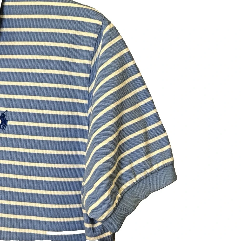 Polo Ralph Lauren Polo Shirt Mens Sz XL‎ Light Blue Striped Short Sleeve Preppy